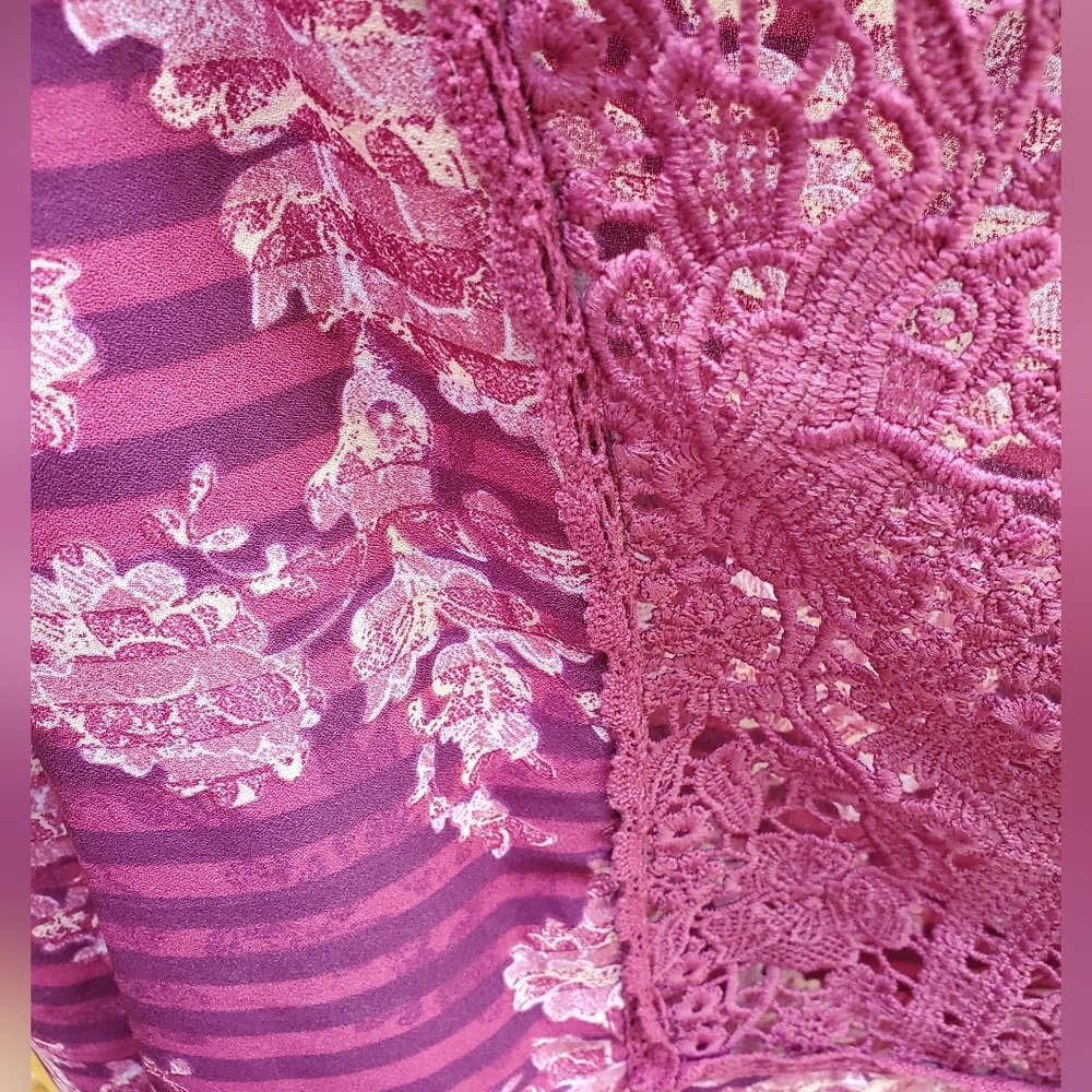 American Vintage Purple Floral/Stripes Lace Long Sleeve Blouse - Picture 7 of 10